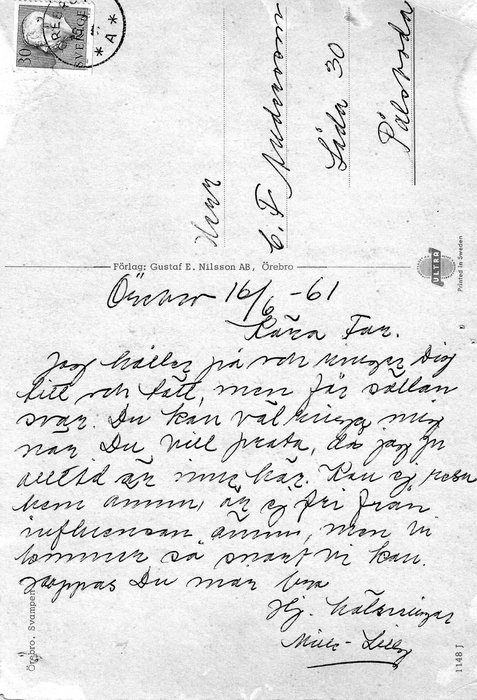 Textsida vykort ovan